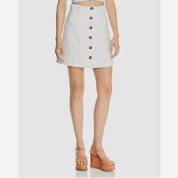 LUCY PARIS WHITE LAUREN PAPERBACK BROWN BUTTON FRONT MINI SKIRT - M - Picture 1 of 9